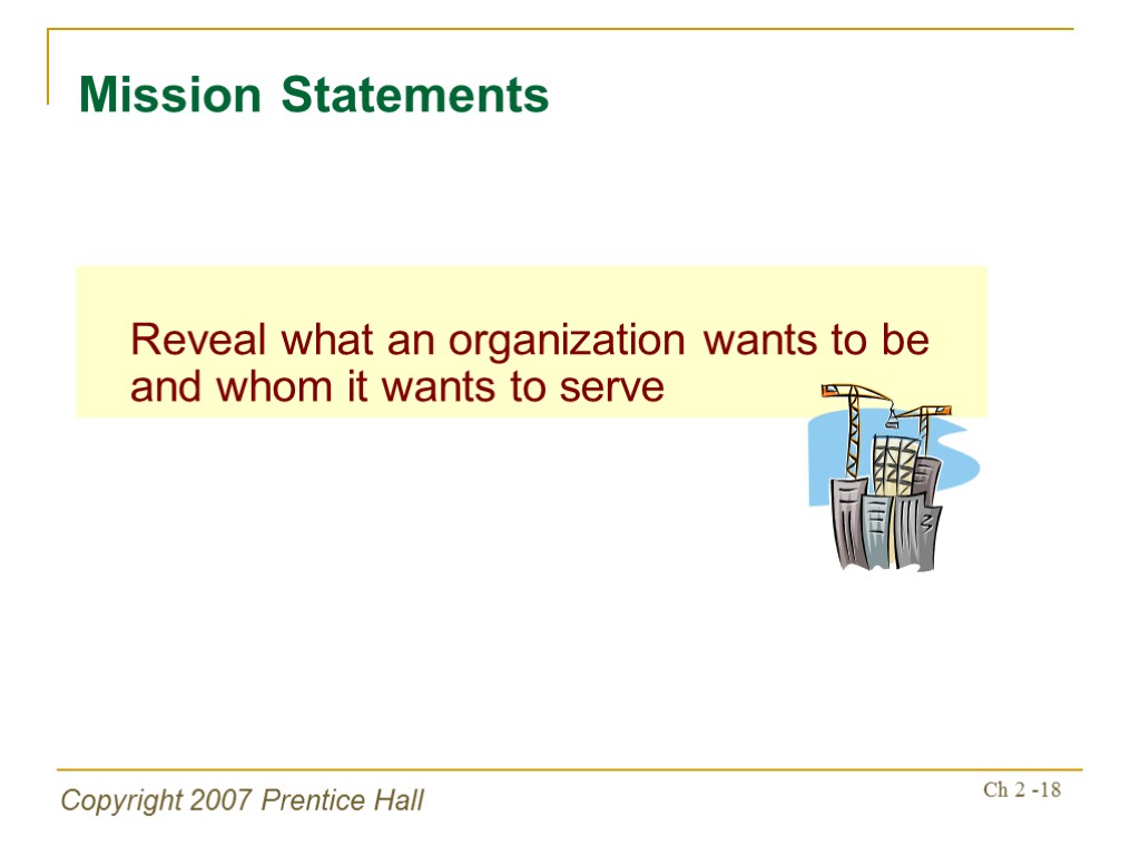 Copyright 2007 Prentice Hall Ch 2 -18 Reveal what an organization wants to be